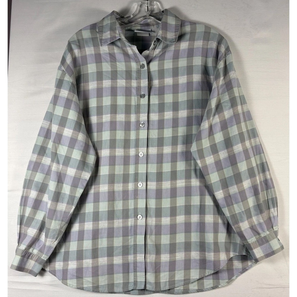 Jantzen womens button‎ up blouse pastel plaid long sleeve Large